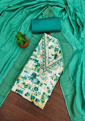 Teal Embellished Cotton Kurta Set
