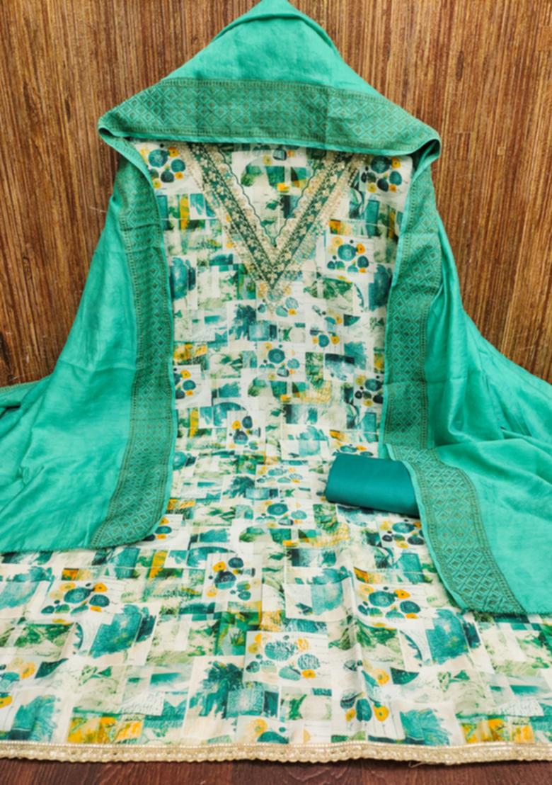 Teal Embellished Cotton Kurta Set