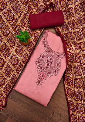 Pink Embellished Cotton Kurta Set
