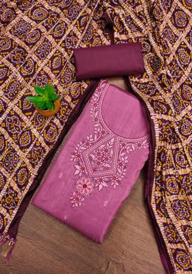 Purple Embellished Cotton Kurta Set
