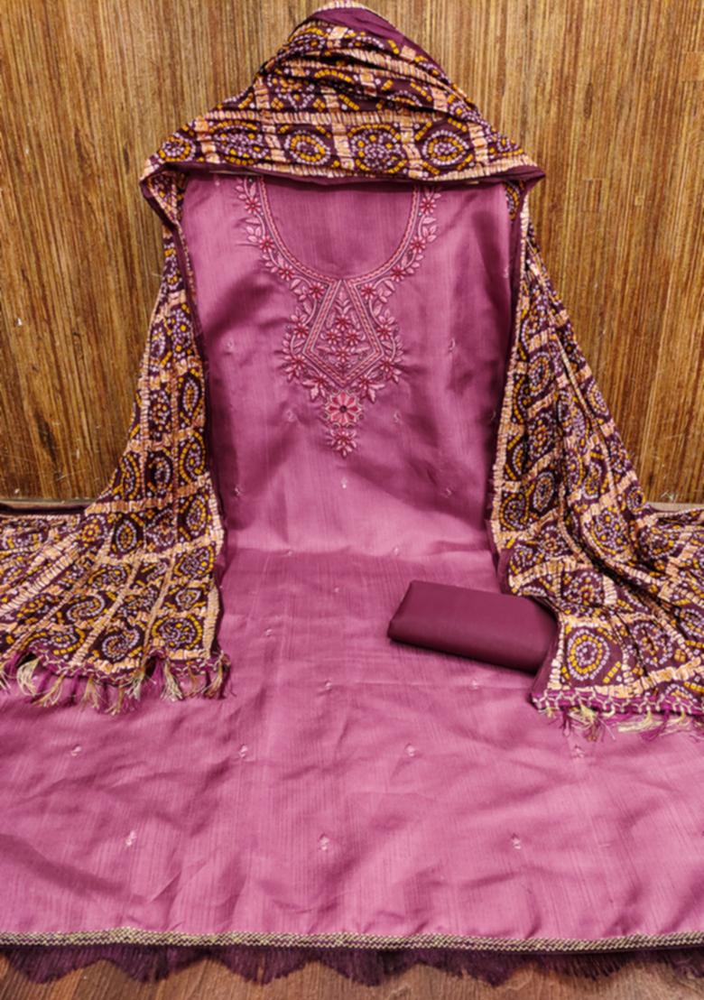 Purple Embellished Cotton Kurta Set