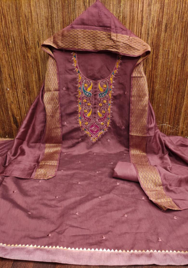 Brown Embellished Cotton Kurta Set