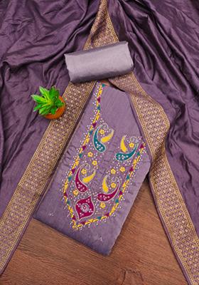 Purple Embellished Cotton Kurta Set