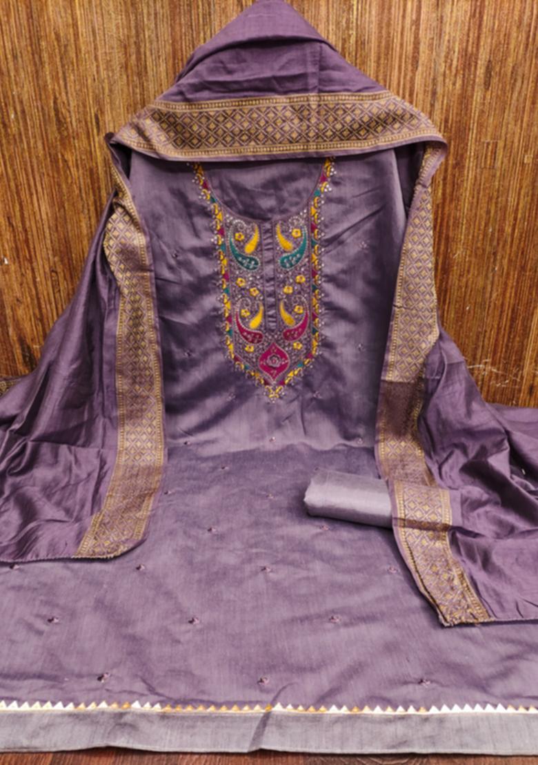 Purple Embellished Cotton Kurta Set