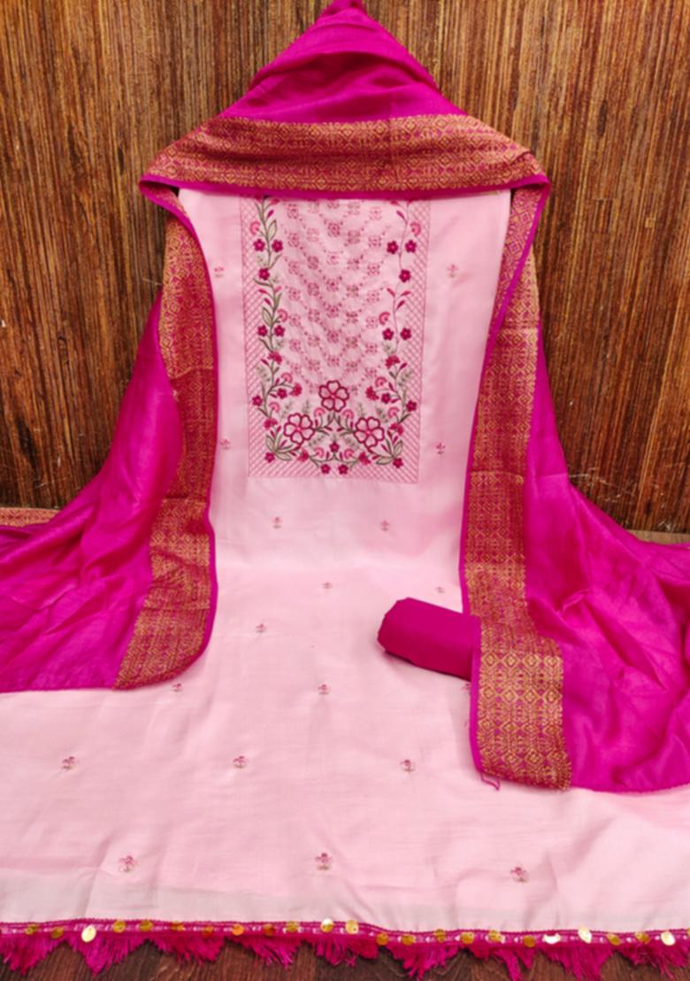 Pink Embellished Cotton Kurta Set