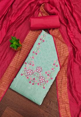 Teal Embellished Cotton Kurta Set