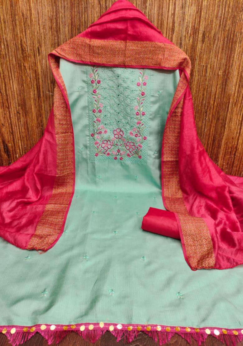 Teal Embellished Cotton Kurta Set