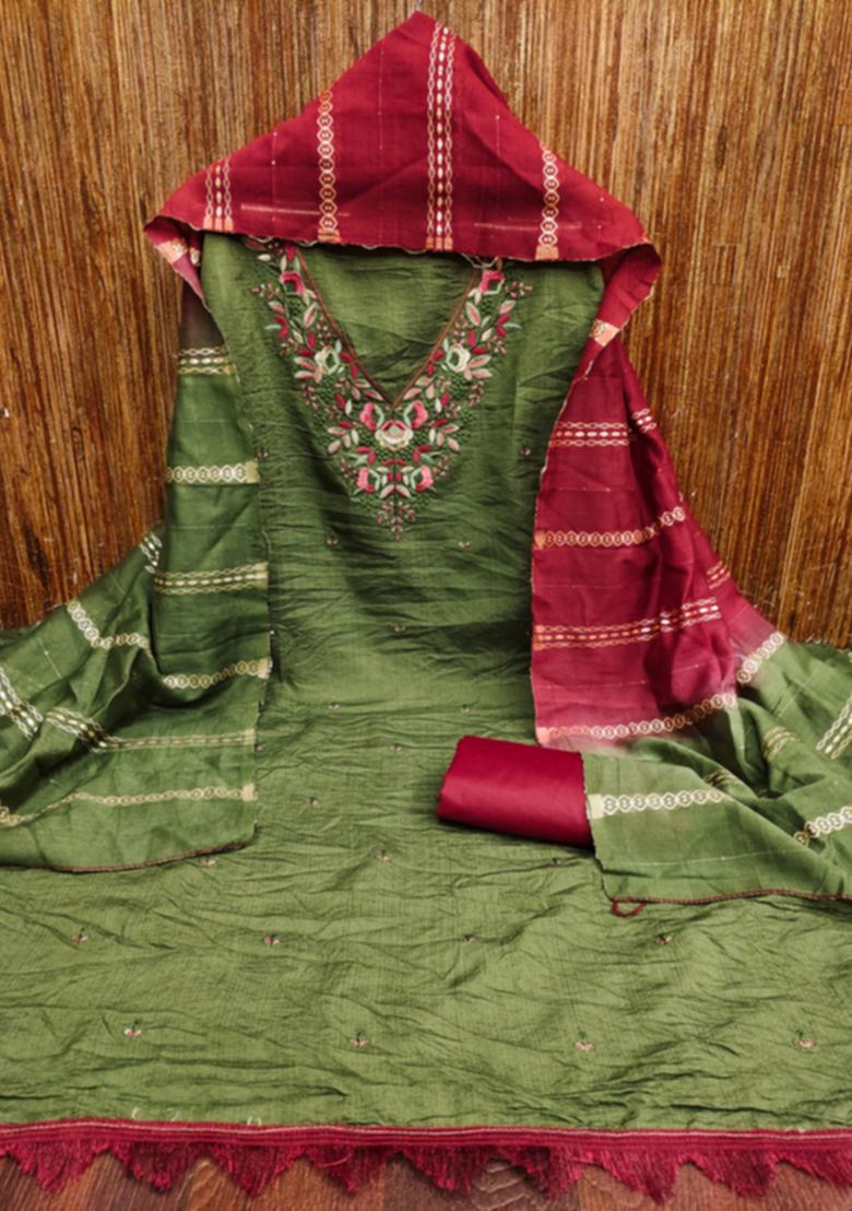 Green Embellished Cotton Kurta Set