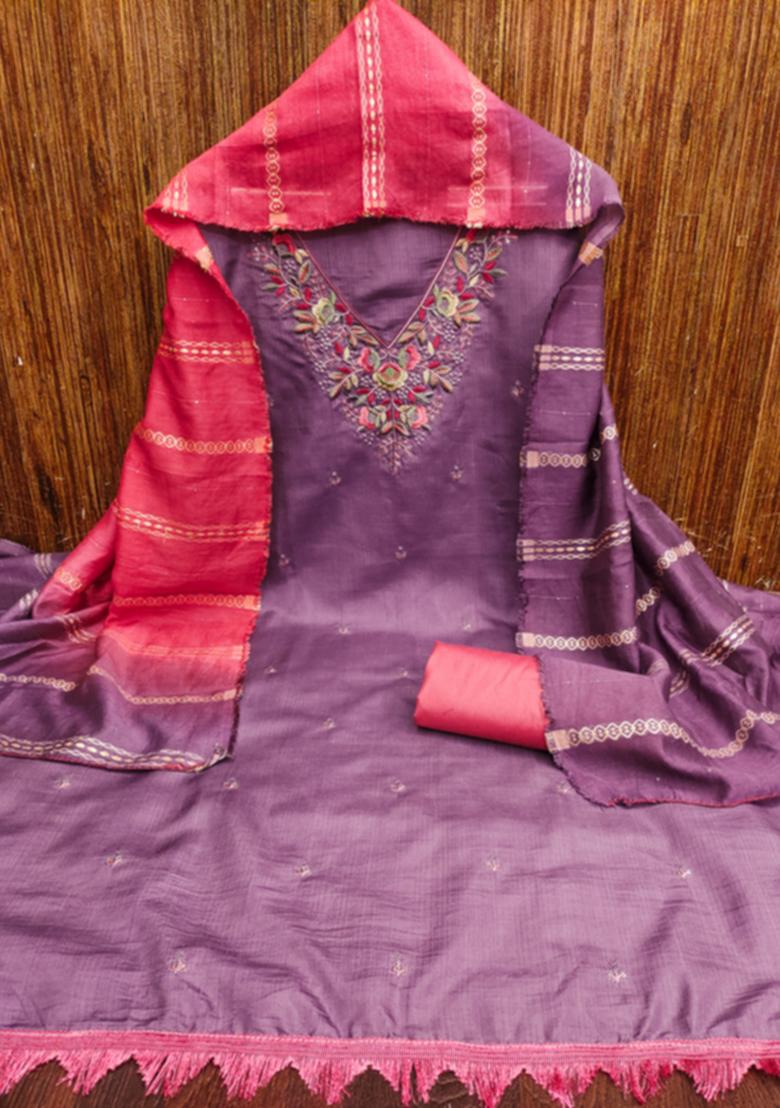 Purple Embellished Cotton Kurta Set