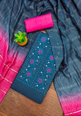 Aqua Embellished Cotton Kurta Set