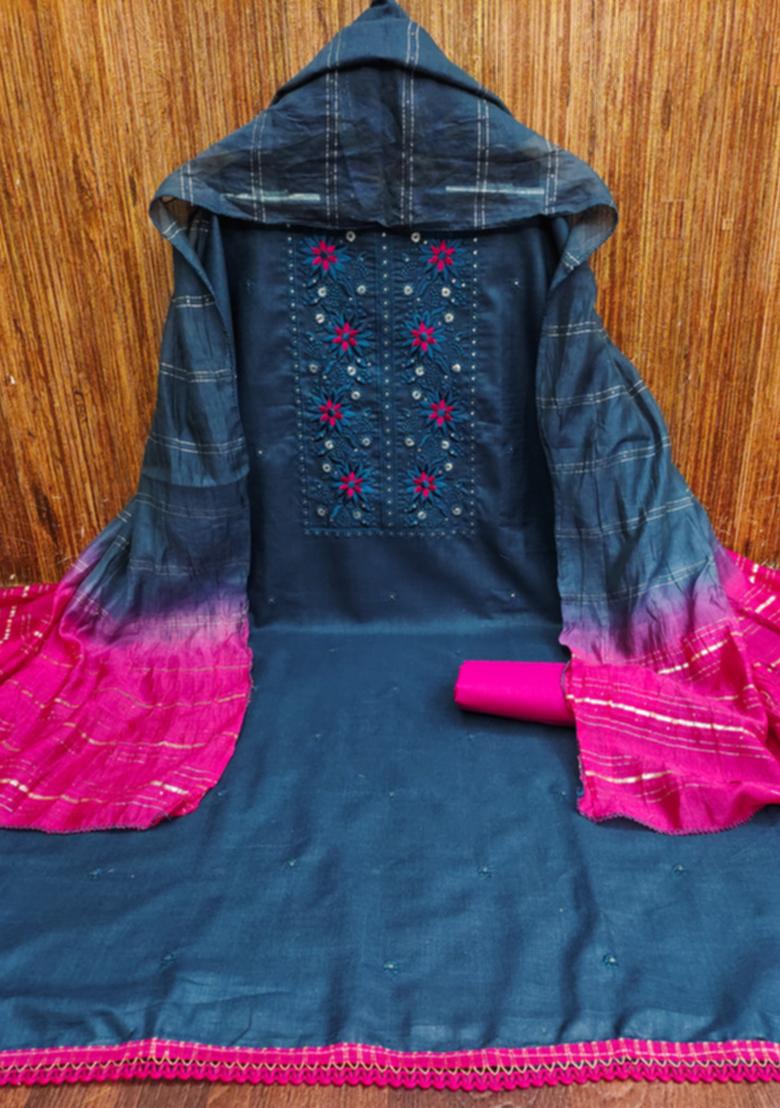 Aqua Embellished Cotton Kurta Set