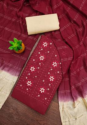 Maroon Embellished Cotton Kurta Set
