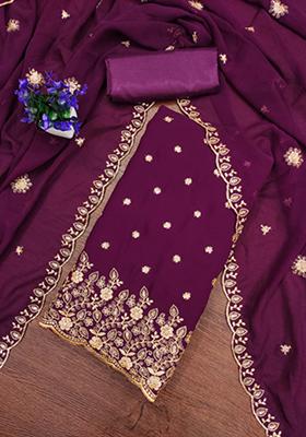 Purple Embellished Poly Georgette Kurta Set
