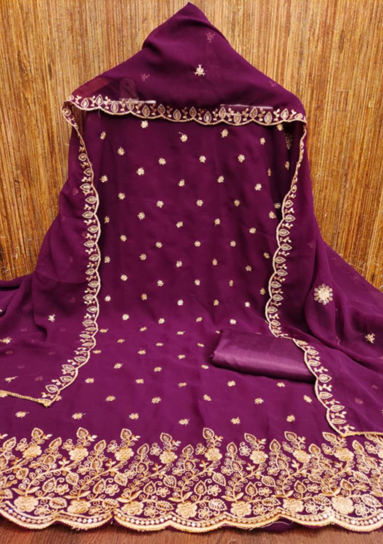 Purple Embellished Poly Georgette Kurta Set