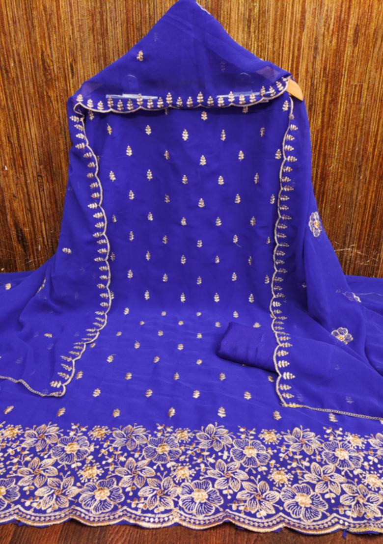 Blue Embellished Poly Georgette Kurta Set