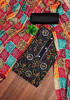Black Embellished Cotton Kurta Set