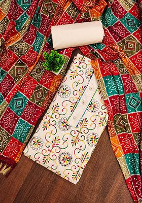 Cream Embellished Cotton Kurta Set