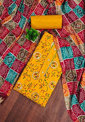 Gold Embellished Cotton Kurta Set