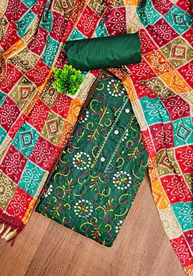 Green Embellished Cotton Kurta Set
