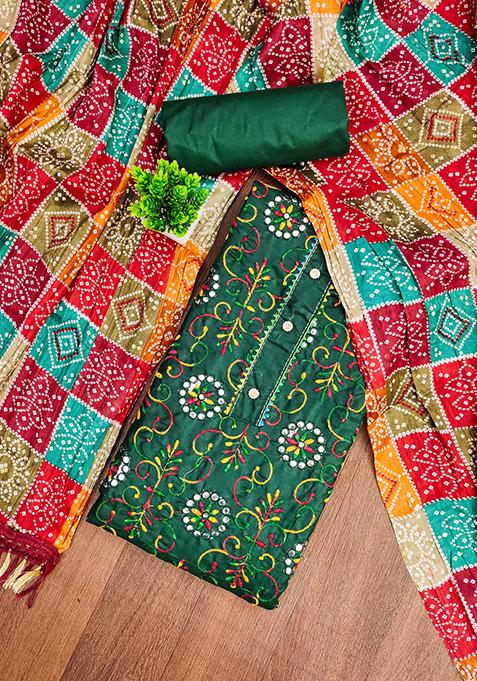 Green Embellished Cotton Kurta Set
