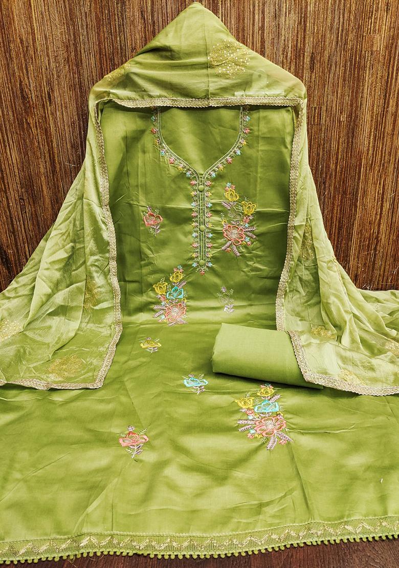 Green Embellished Cotton Kurta Set