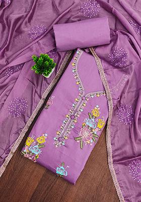 Lavender Embellished Cotton Kurta Set