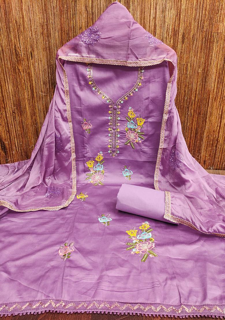 Lavender Embellished Cotton Kurta Set