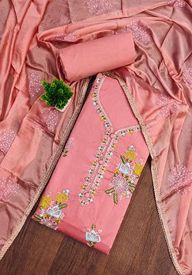 Pink Embellished Cotton Kurta Set