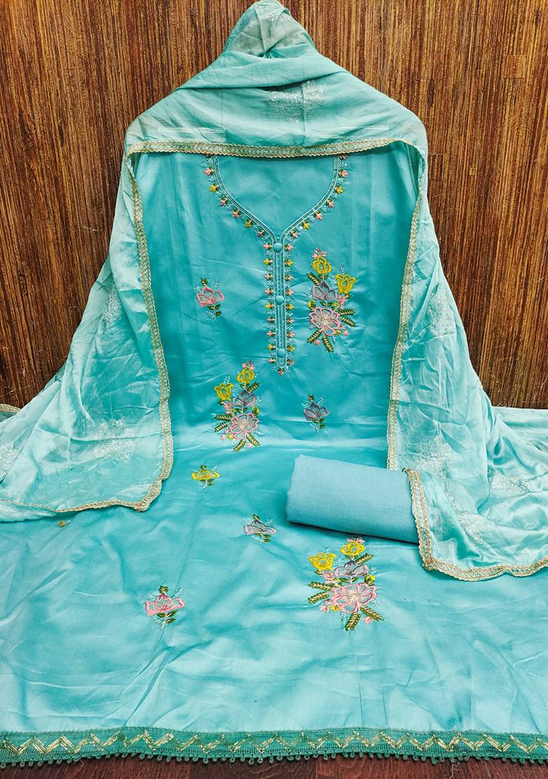 Teal Embellished Cotton Kurta Set