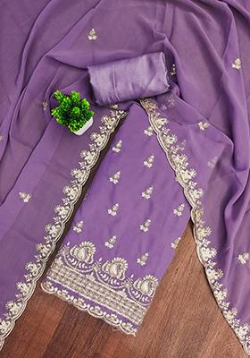 Lavender Embellished Poly Georgette Kurta Set