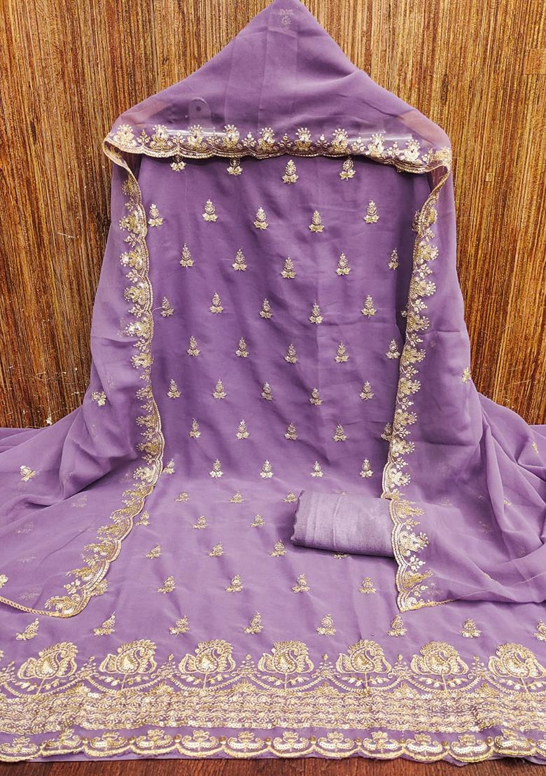 Lavender Embellished Poly Georgette Kurta Set