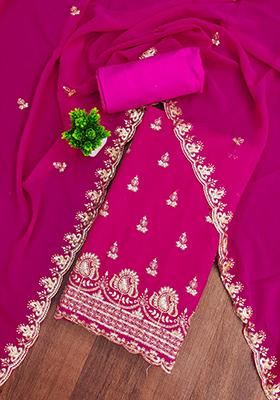 Pink Embellished Poly Georgette Kurta Set