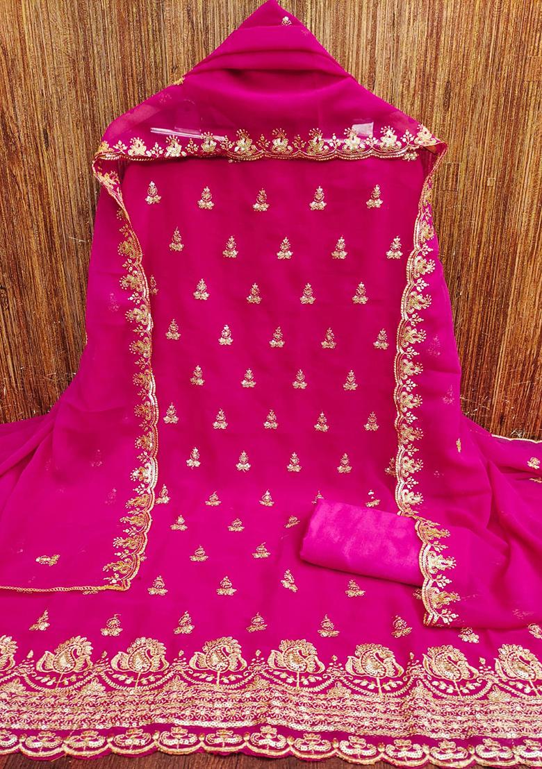 Pink Embellished Poly Georgette Kurta Set