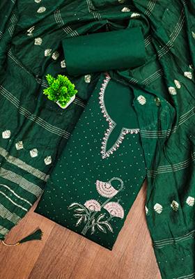 Green Embellished Cotton Kurta Set