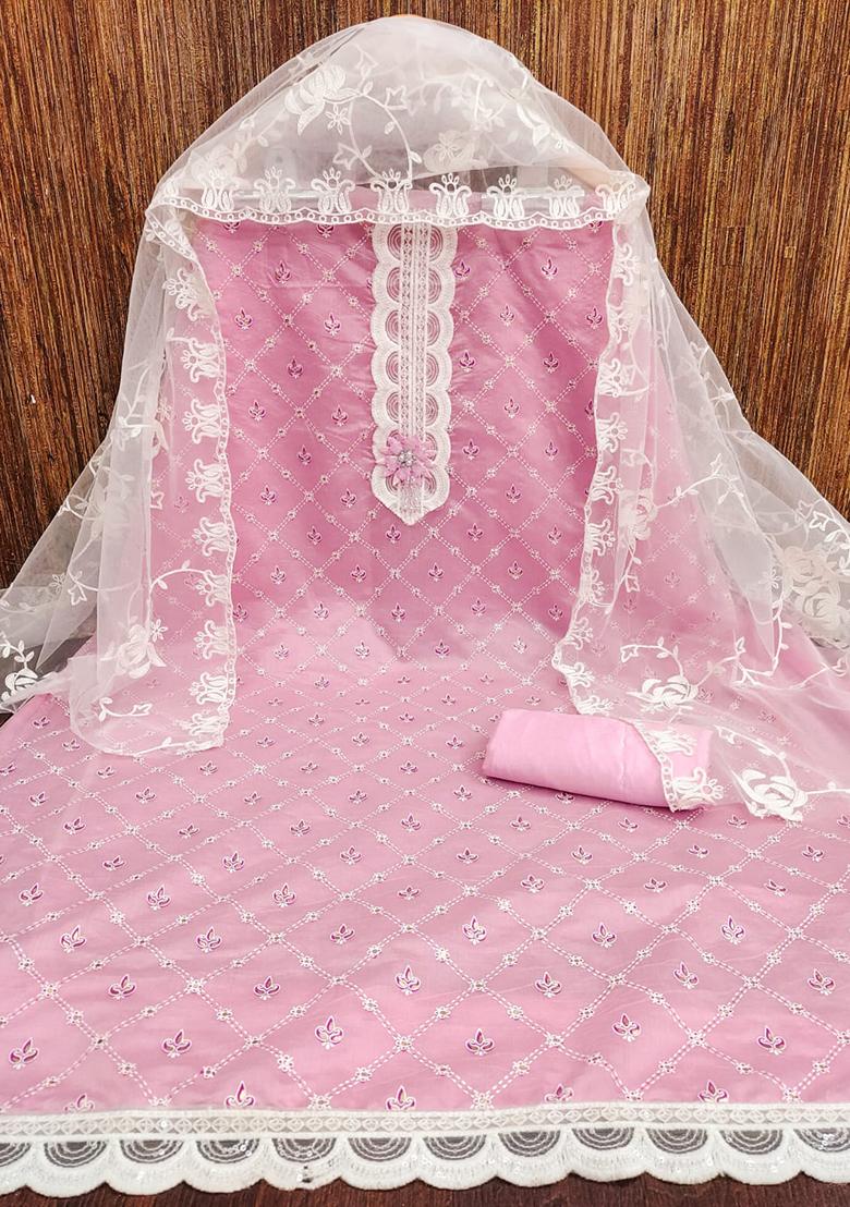 Pink Embellished Silk Kurta Set