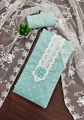 Teal Embellished Silk Kurta Set