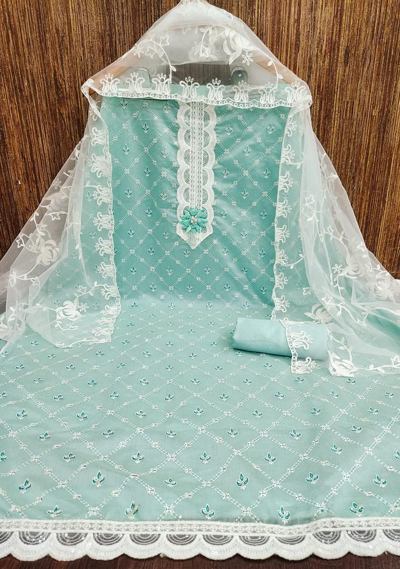 Teal Embellished Silk Kurta Set