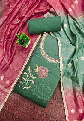 Green Embellished Cotton Kurta Set