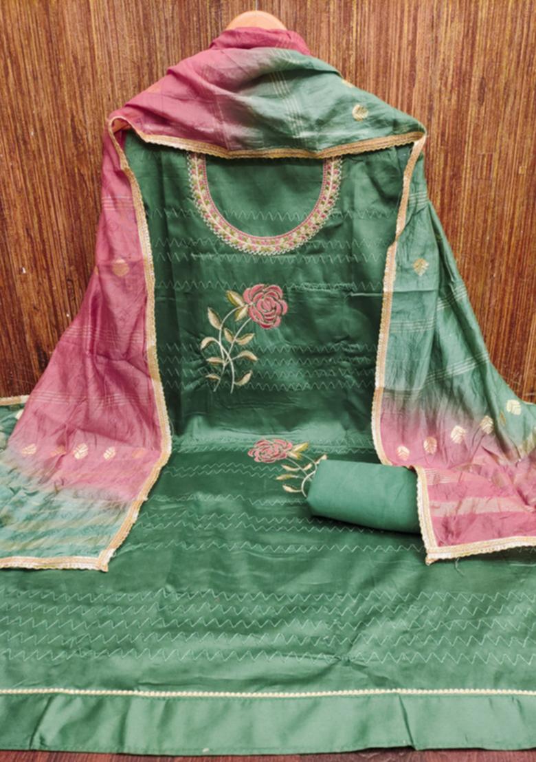 Green Embellished Cotton Kurta Set