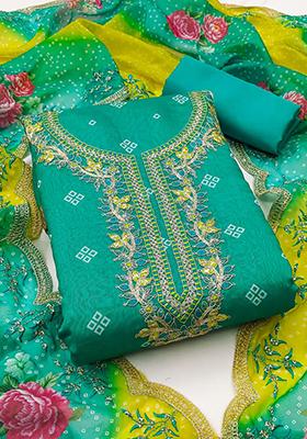 Teal Embellished Chanderi Kurta Set