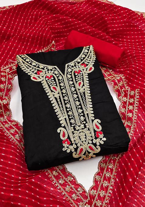 Black Embellished Chanderi Kurta Set