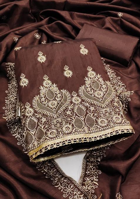 Brown Embellished Cotton Kurta Set