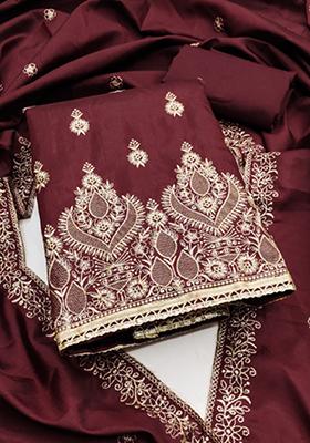 Maroon Embellished Cotton Kurta Set