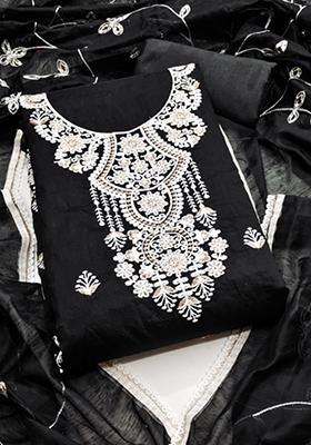 Black Embellished Cotton Kurta Set