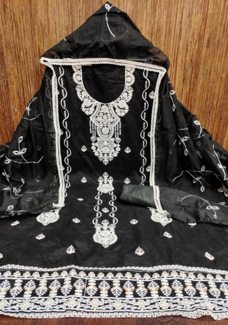 Black Embellished Cotton Kurta Set