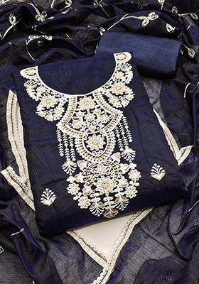 Blue Embellished Cotton Kurta Set