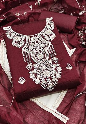Maroon Embellished Cotton Kurta Set