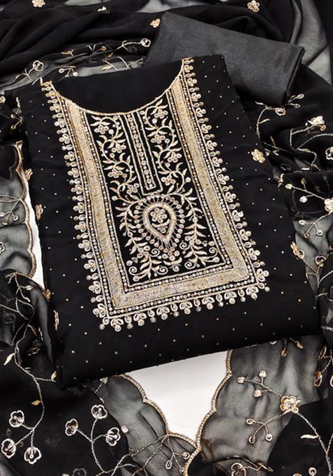 Black Embellished Poly Georgette Kurta Set
