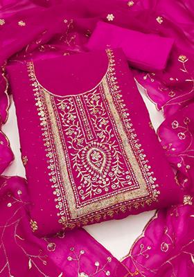 Pink Embellished Poly Georgette Kurta Set