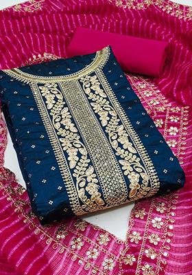 Blue Embellished Chanderi Kurta Set